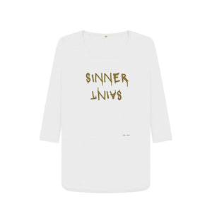 White Sinner Saint 3\\\/4 Length Sleeve T  Shirt