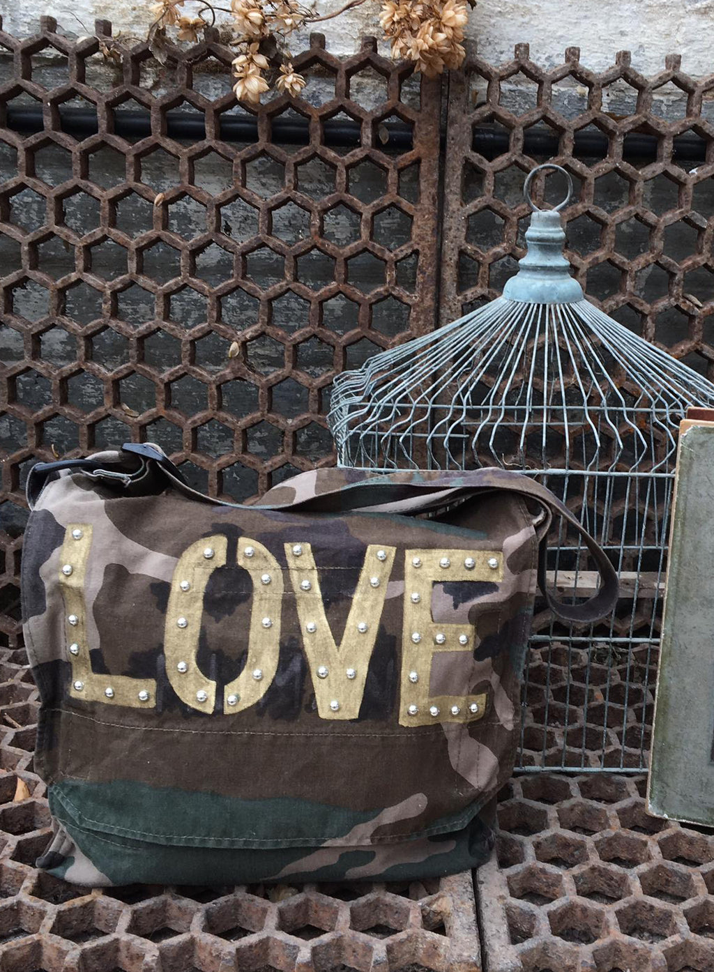 Love Bird + Wolf Green Camo Bag Customised Camouflage