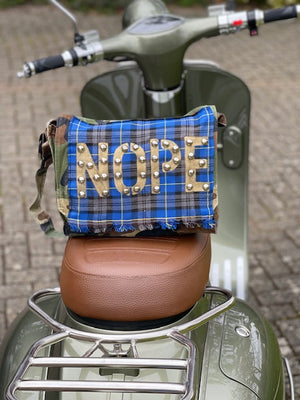 'NOPE' Camo + Blue Tartan Messenger Bag