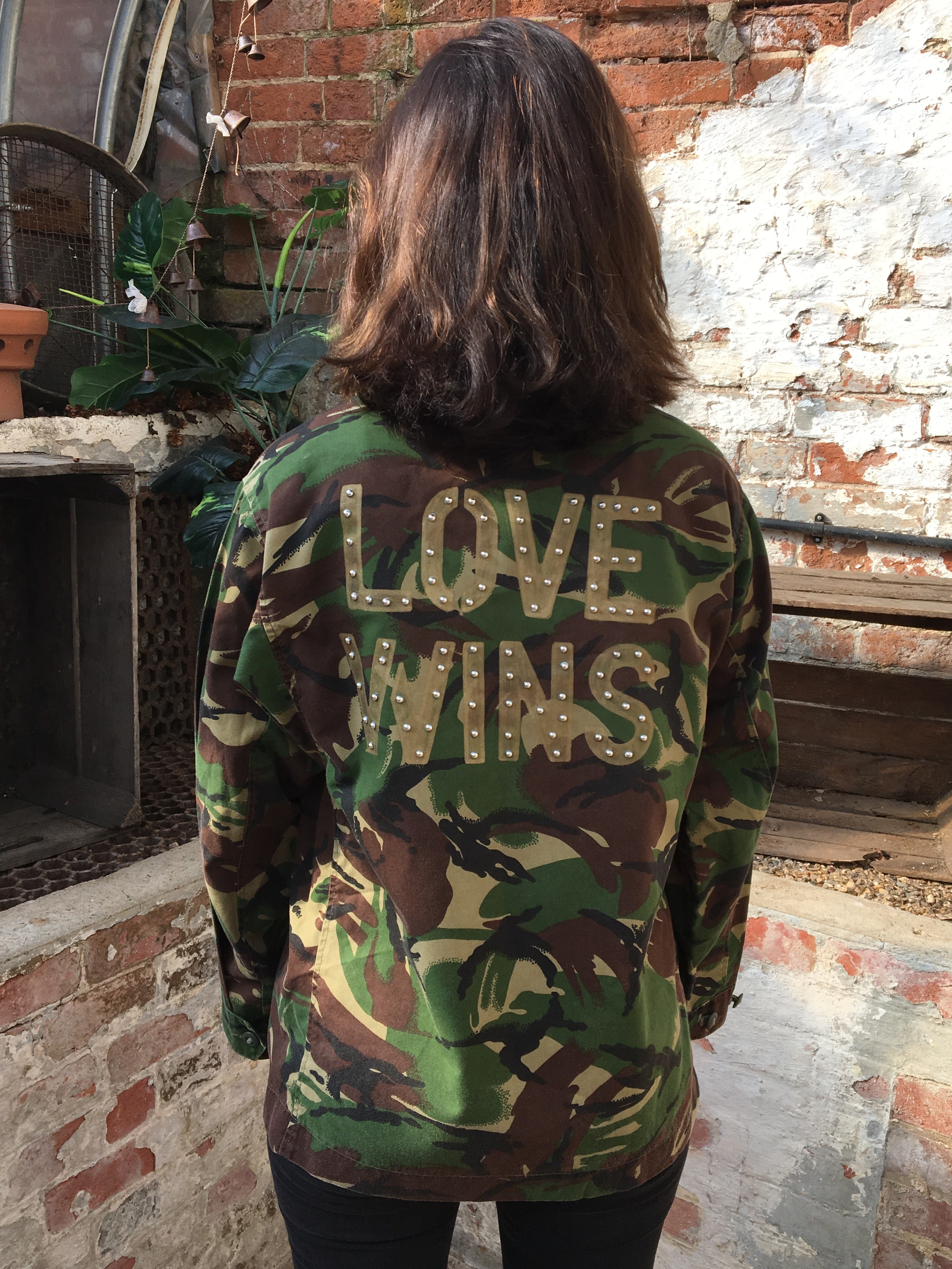 Love Wins Bird + Wolf Green Camo Jacket Customised Camouflage