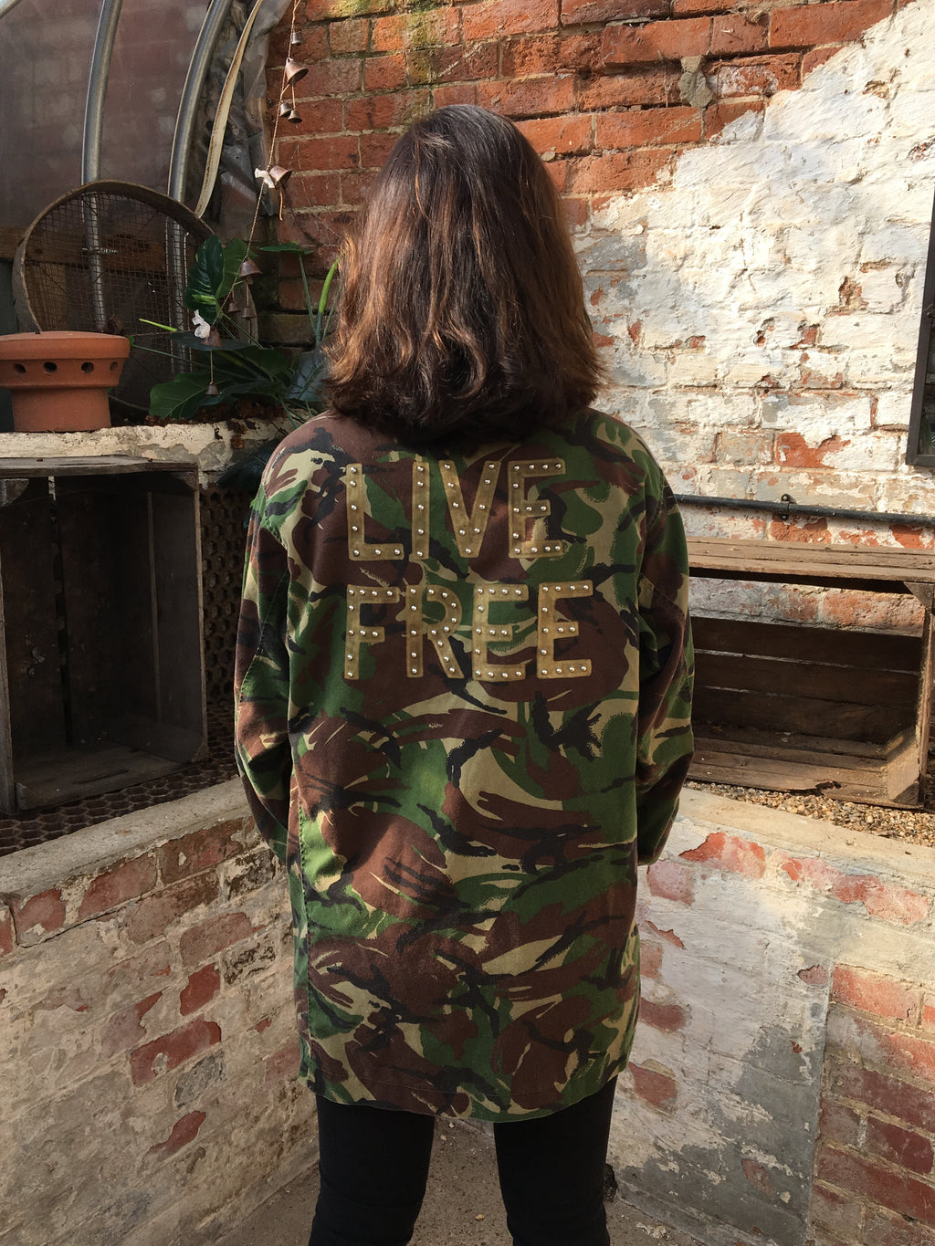 Live Free Bird + Wolf Green Camo Jacket Customised Camouflage