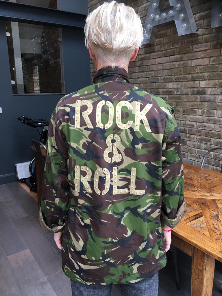 Rock & Roll Bird + Wolf Green Camo Jacket Customised Army Camouflage