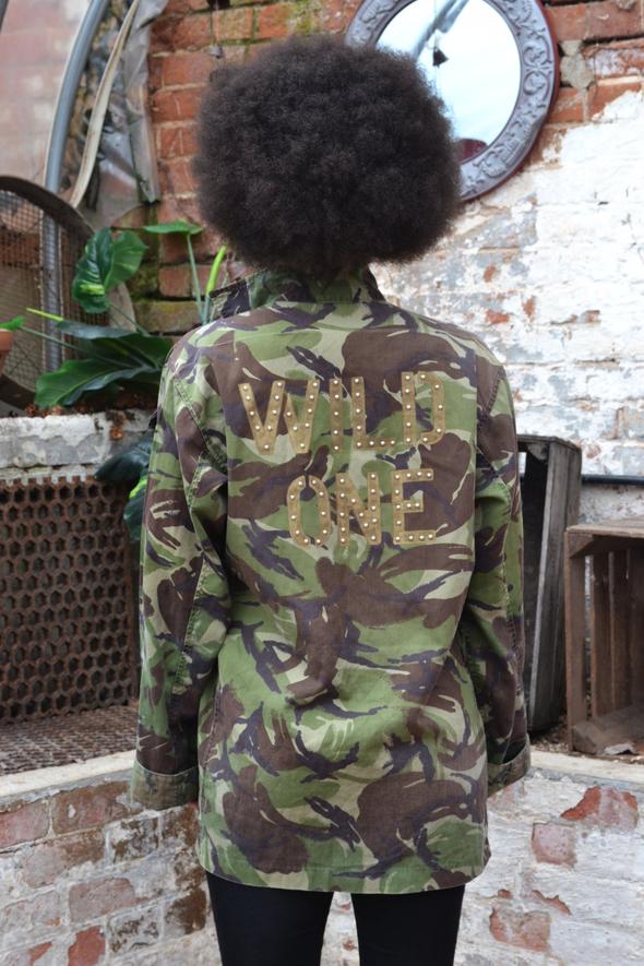 Wild One Bird + Wolf Green Camo Jacket Customised Army Camouflage
