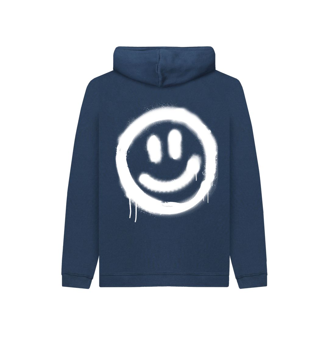 Navy Blue White Smiley Face  Kids Cosy Hoodie