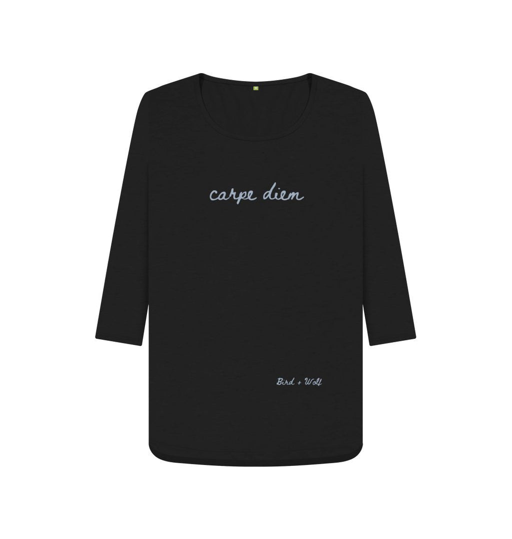 Black Carpe Diem 3\/4  Sleeve Length T Shirt