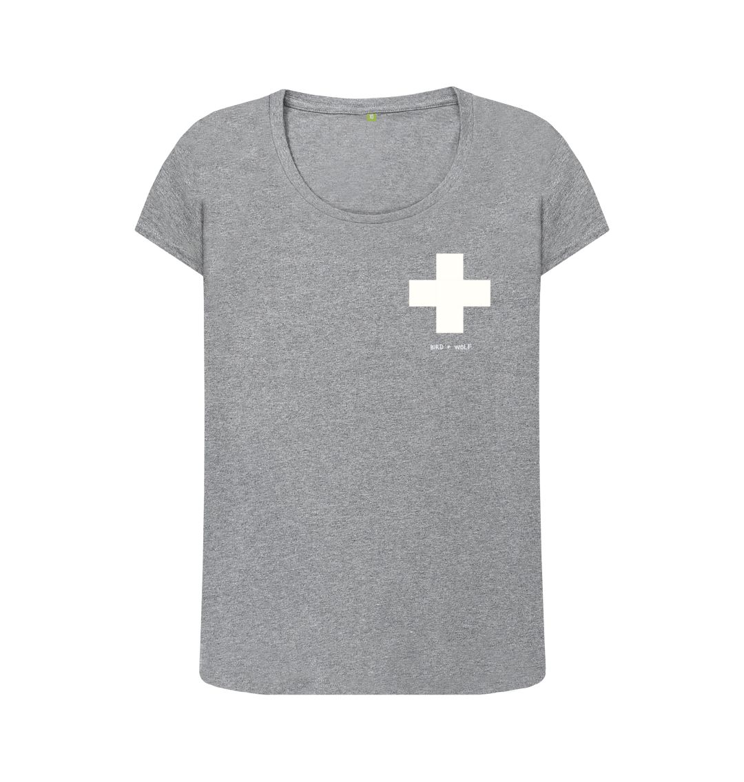 Athletic Grey White Cross Scoop T Shirt