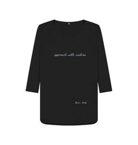 Black Approach With Caution 3\/4 Length Sleeve T Shirt