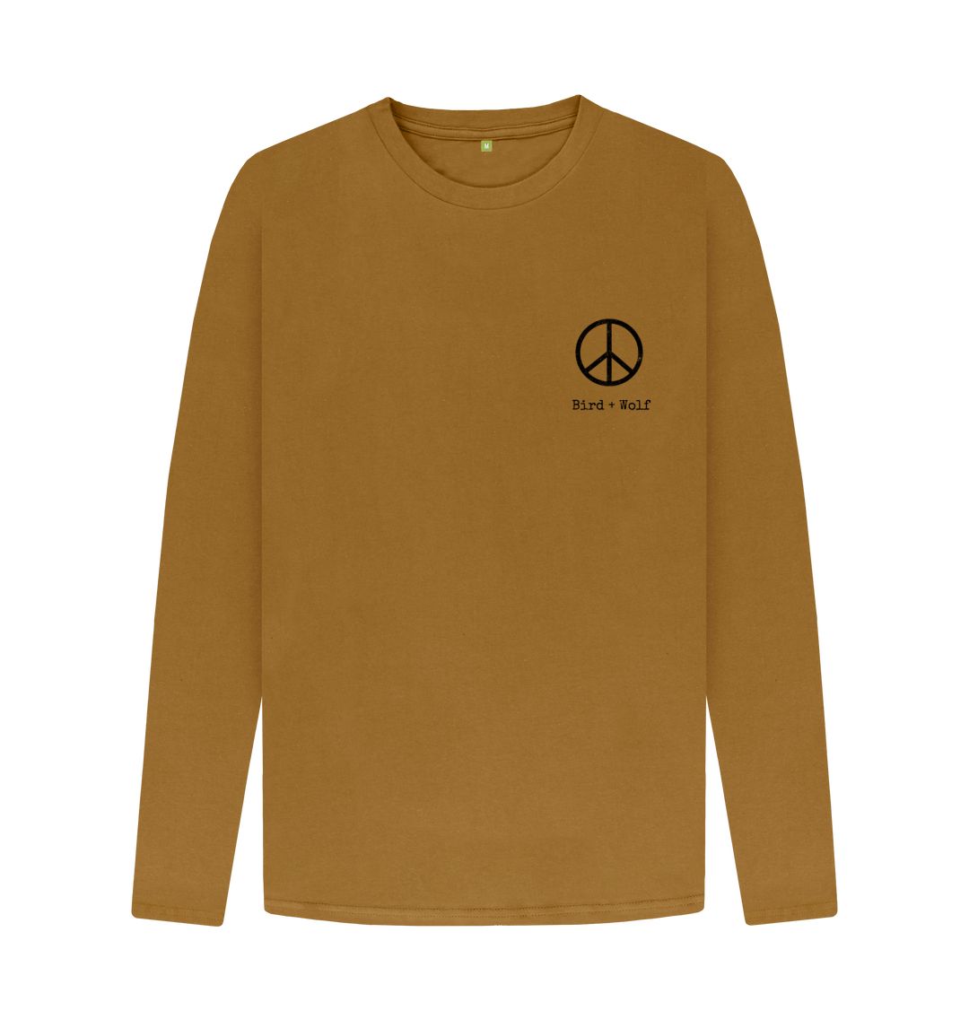 Brown Small Peace Sign Long Sleeve T Shirt
