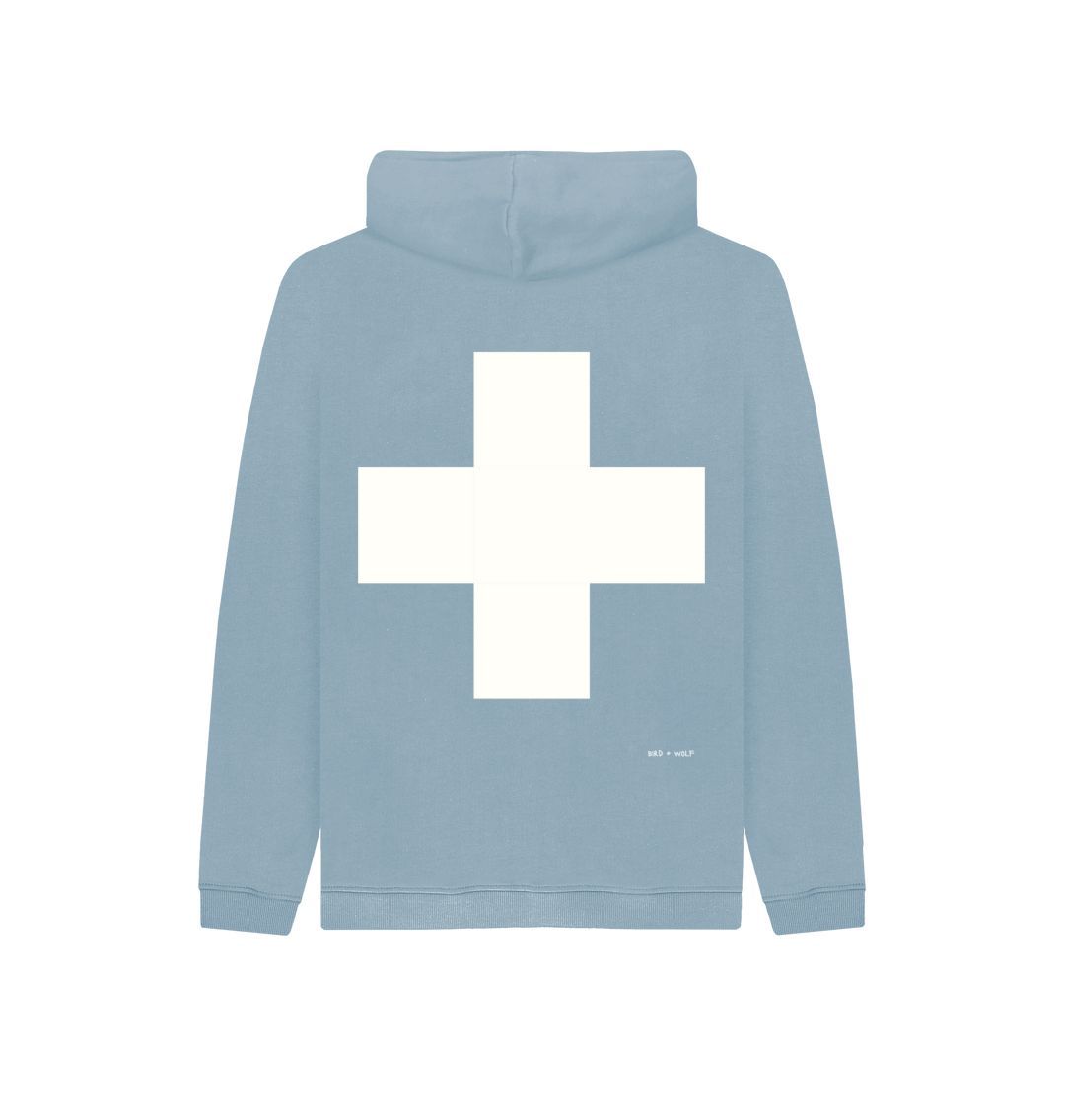 Stone Blue White Cross Kids Cosy Hoodie