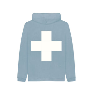 Stone Blue White Cross Kids Cosy Hoodie
