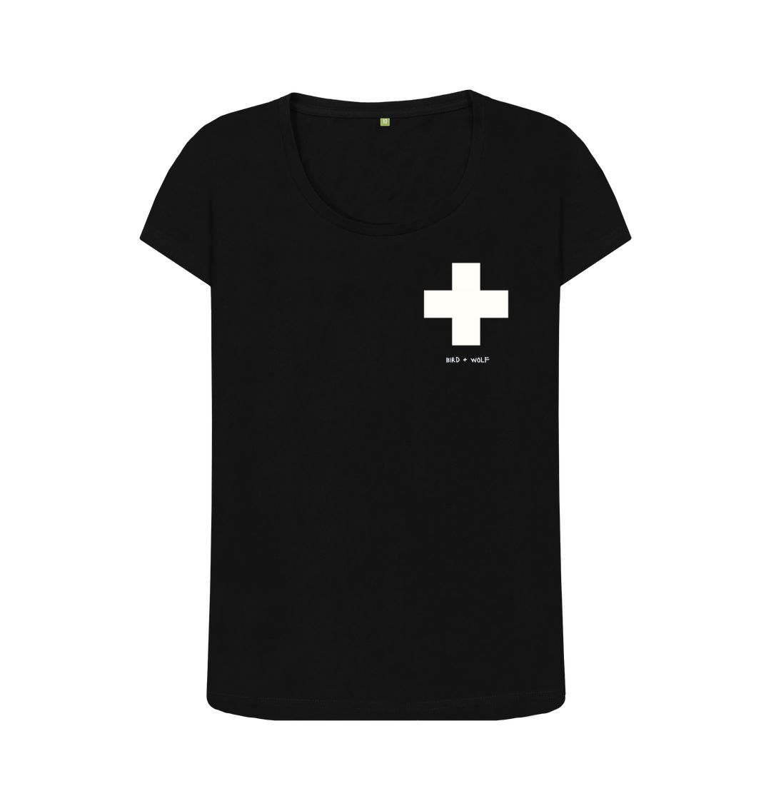 Black White Cross Scoop T Shirt