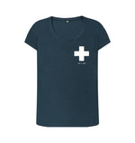 Denim Blue White Cross Scoop T Shirt