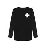 Black Small White Cross Long Sleeve T Shirt